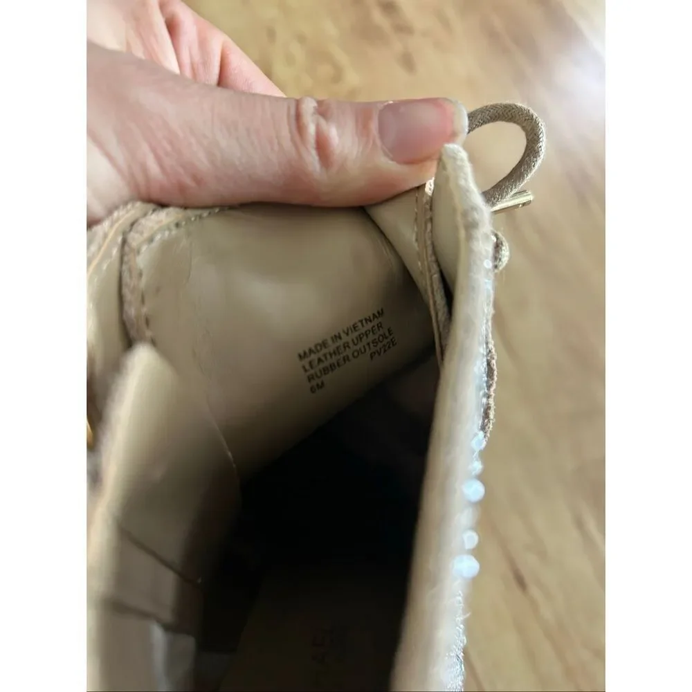 Michael Kors tan chunky heel sparkly boots leather suede size 6M New combat - Picture 6 of 7